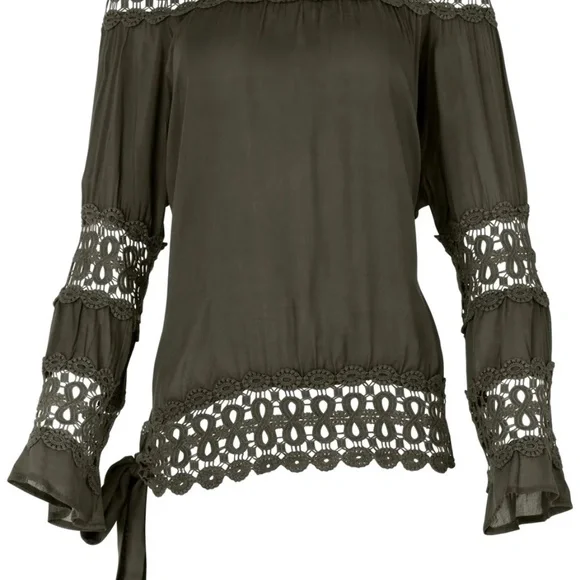 VENUS Crochet Side Tie Top Olive Green - Picture 5 of 11